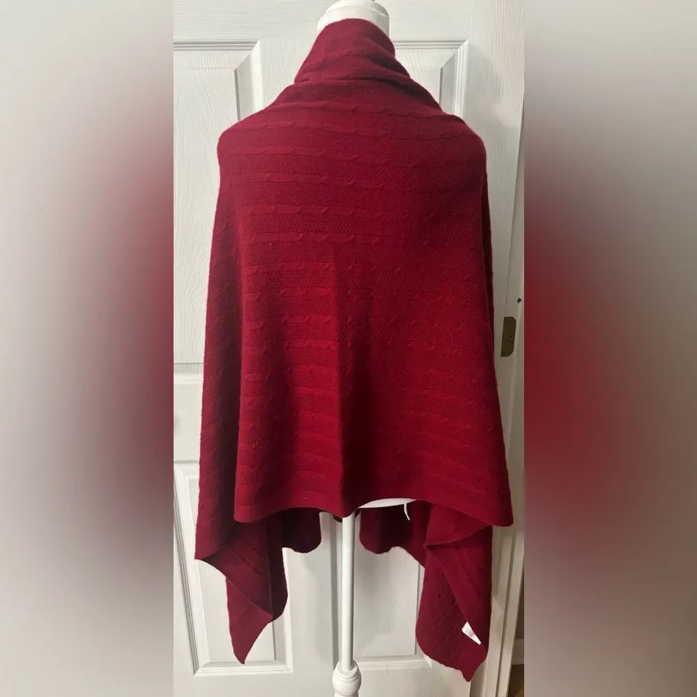 RanRui Cashmere Wool Wrap Buttoned Sweater Shawl Deep Red Maroon Women’s OS - Picture 6 of 8